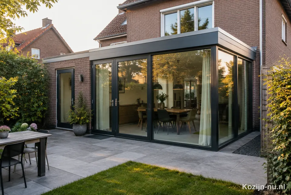 Aanbouw met antraciet aluminium kozijnen en veel glas
